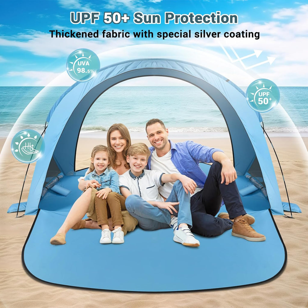 Skiennix Beach Tent - Portable Sun Shelter with UPF 50+ Protection & Dual-Door Ventilation | Fits 4 People (Blue)