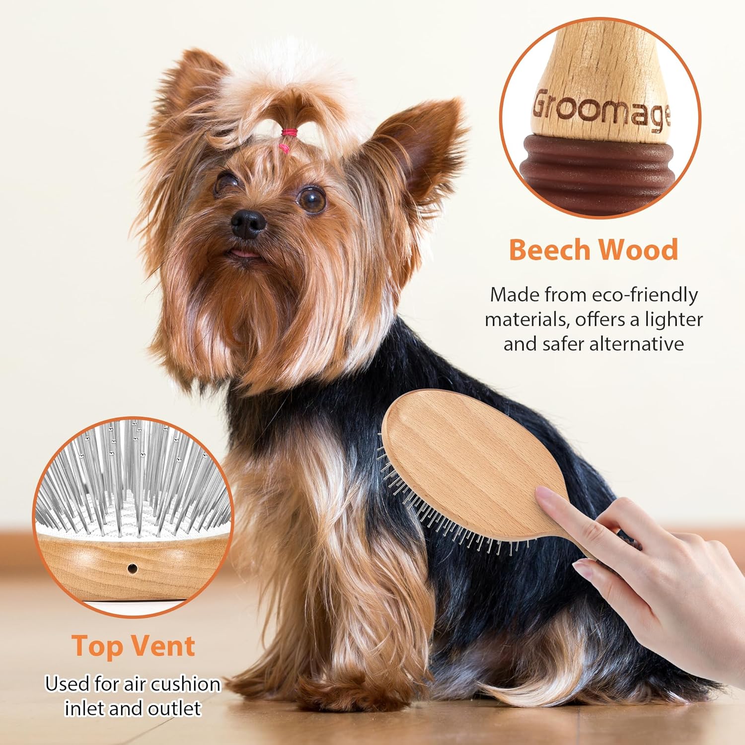 Skiennix Dog Brush - Extra Long Pin Grooming Brush for Long Haired Dogs | Beech Wood, Non-Slip Handle