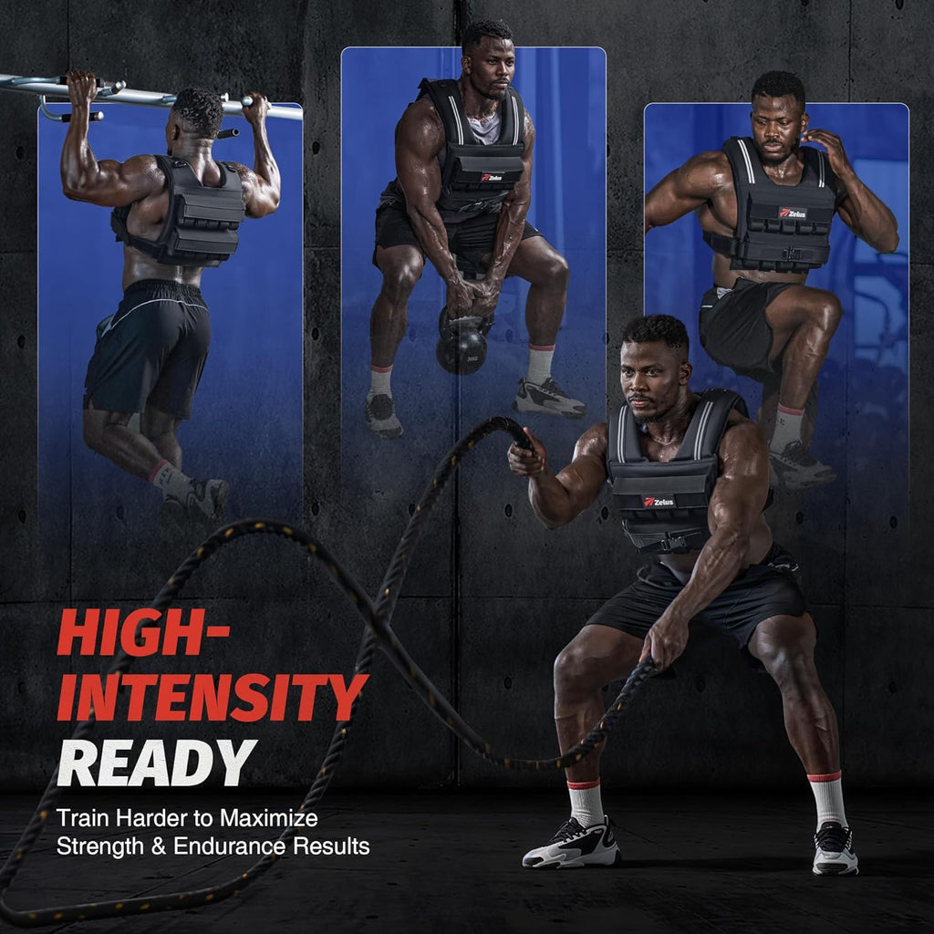 ZELUS Weighted Vest for Men - Adjustable 23/36/45 lb. with Reflective Strips for Strength Training