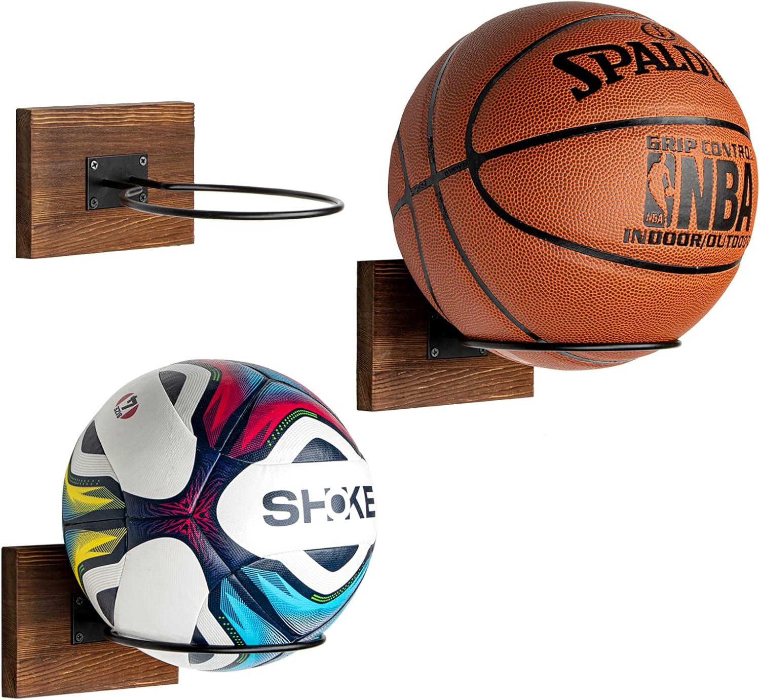 PUERSI Wall-Mounted Ball Holder - Versatile Display Storage for Basketball, Football, Soccer, Volleyball
