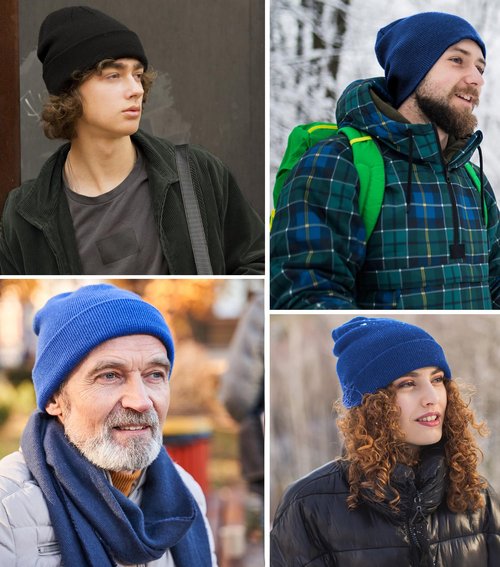PHILIGHTS 100% Cotton Beanie Hat Knit Winter Hats for Women Men, Cuffed Slouchy Beanies Skull Cap Womens Knitted Soft Warm Ski Hat