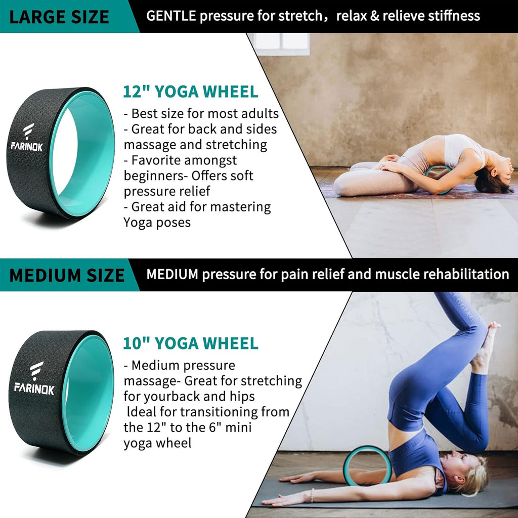 Skiennix Yoga Wheel Set - 3+1 Upgraded 10MM Thick Back Rollers for Pain Relief & Stretching