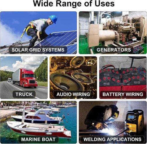 iGreely 6 AWG Welding Battery Cable - 10ft Black & 10ft Red Ultra Flexible Pure Copper Wire | Includes 10 Connectors & Heat Shrink Tubing