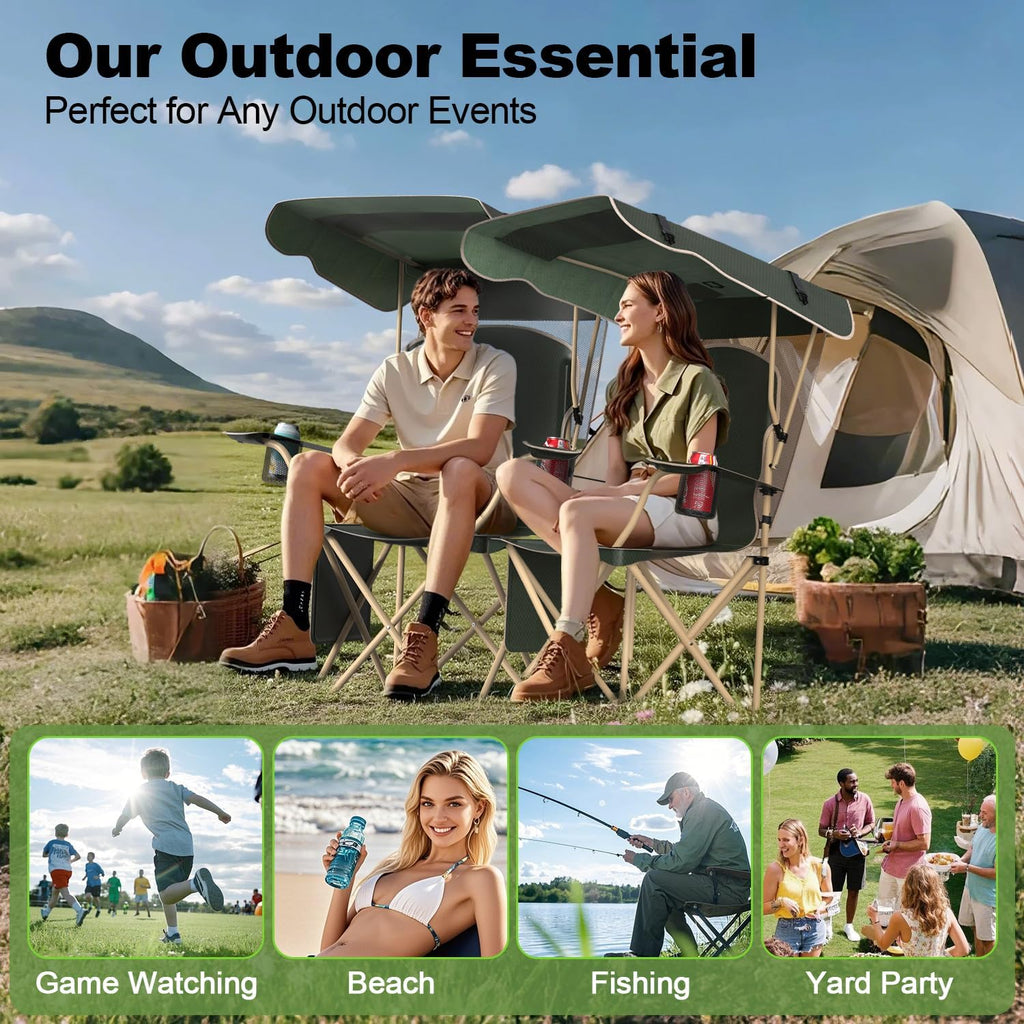 VTOY Portable Camping Chair - Durable 600D Oxford Folding Chair with Canopy for Outdoor Adventures