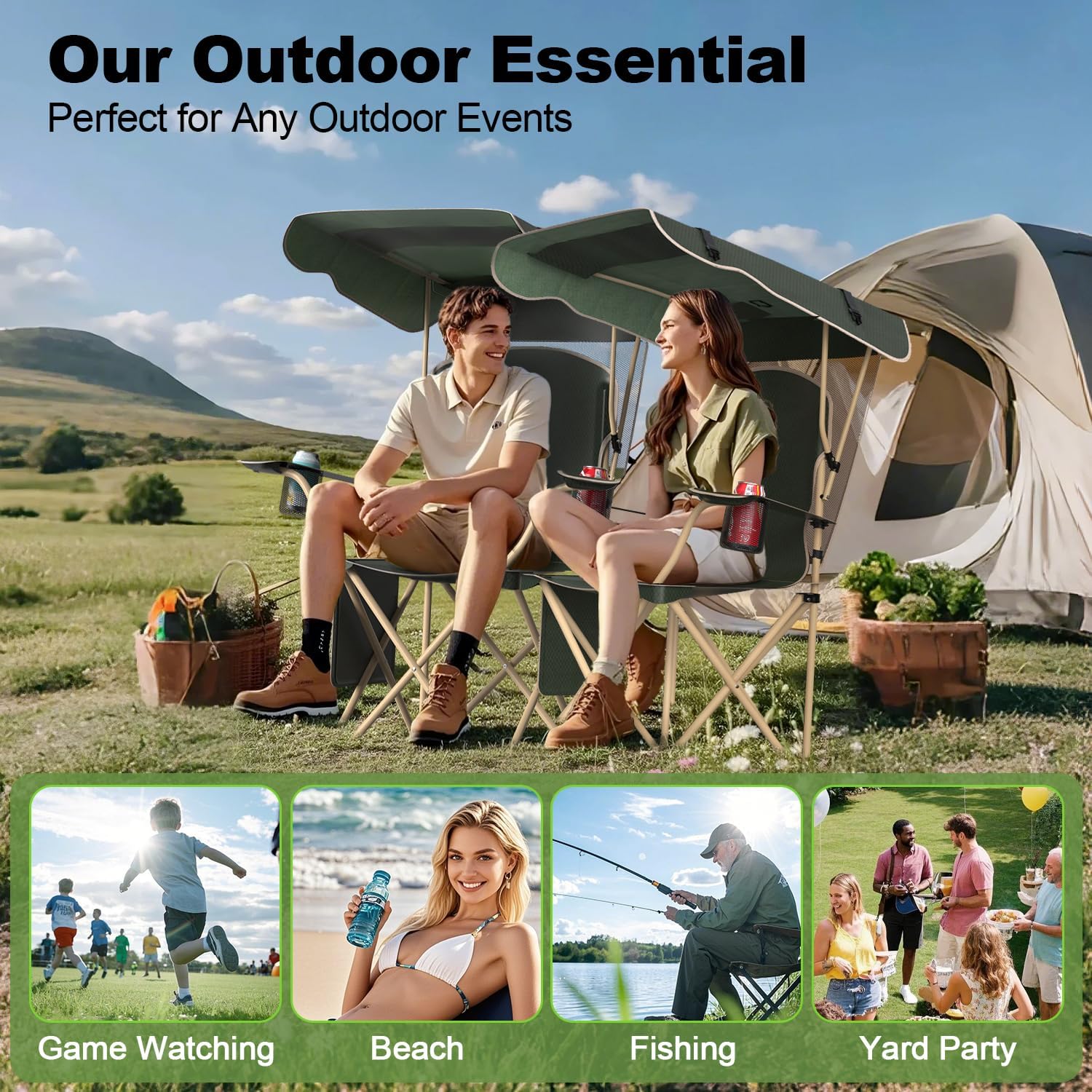 VTOY Portable Camping Chair - Durable 600D Oxford Folding Chair with Canopy for Outdoor Adventures