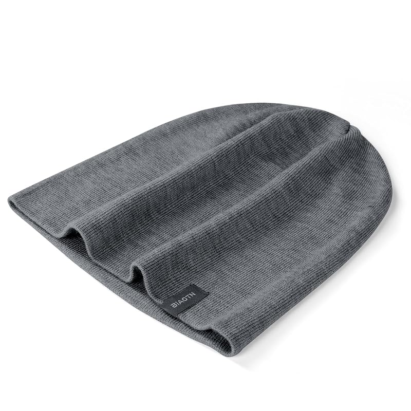Wool Blend Beanie 2-Pack - Lightweight Slouchy Knit Hats, Black/Graphite