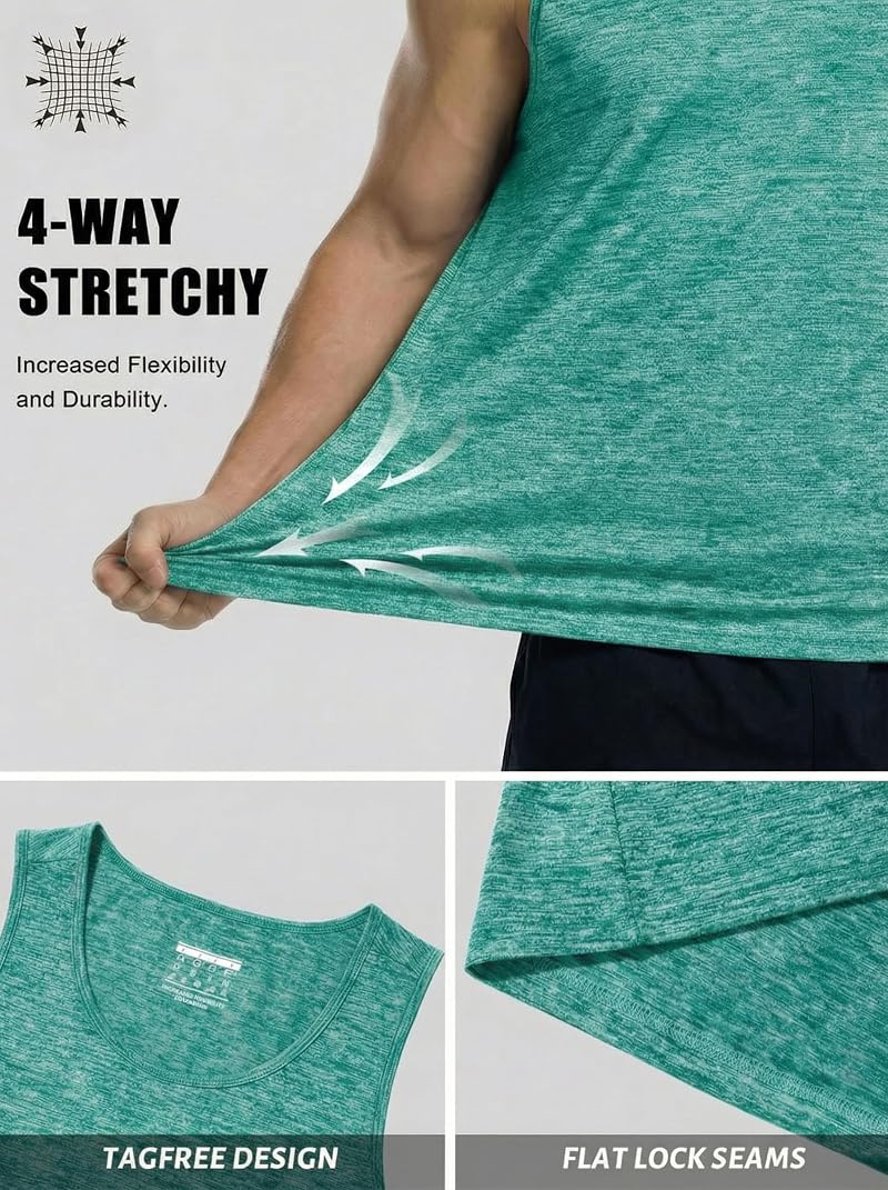 Light Green Large MAGCOMSEN Men's Quick Dry Tank Top - Sleeveless Gym Muscle Shirt