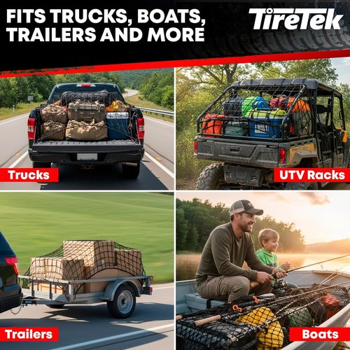 Cargo Net for Pickup Truck Bed - Heavy Duty Double Thick Organizer | 4'x6' Stretches to 8'x12' with 12 Carabiners
