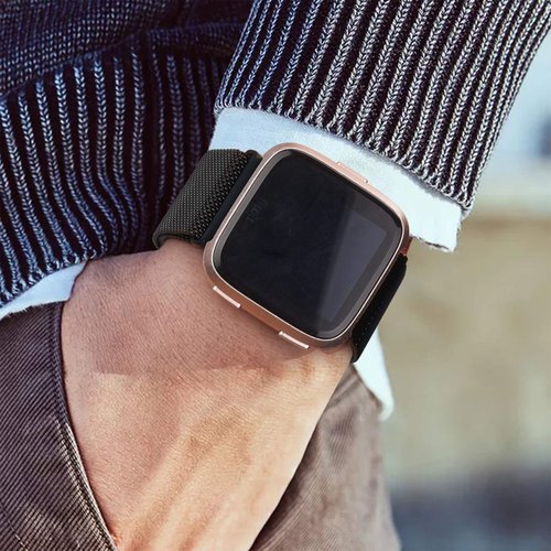 2 Pack Metal Bands Compatible with Fitbit Versa/Fitbit Versa 2 / Fitbit Versa Lite for Women Men, Stainless Steel Mesh Breathable Wristband Strap with Adjustable Magnet Lock (Small, Black+Silver)