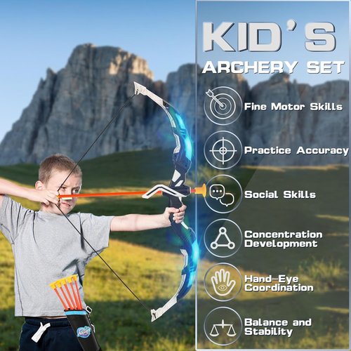 Handwell Bow and Arrow Set - LED Light-Up Archery Toy for Kids with Suction Cup Arrows