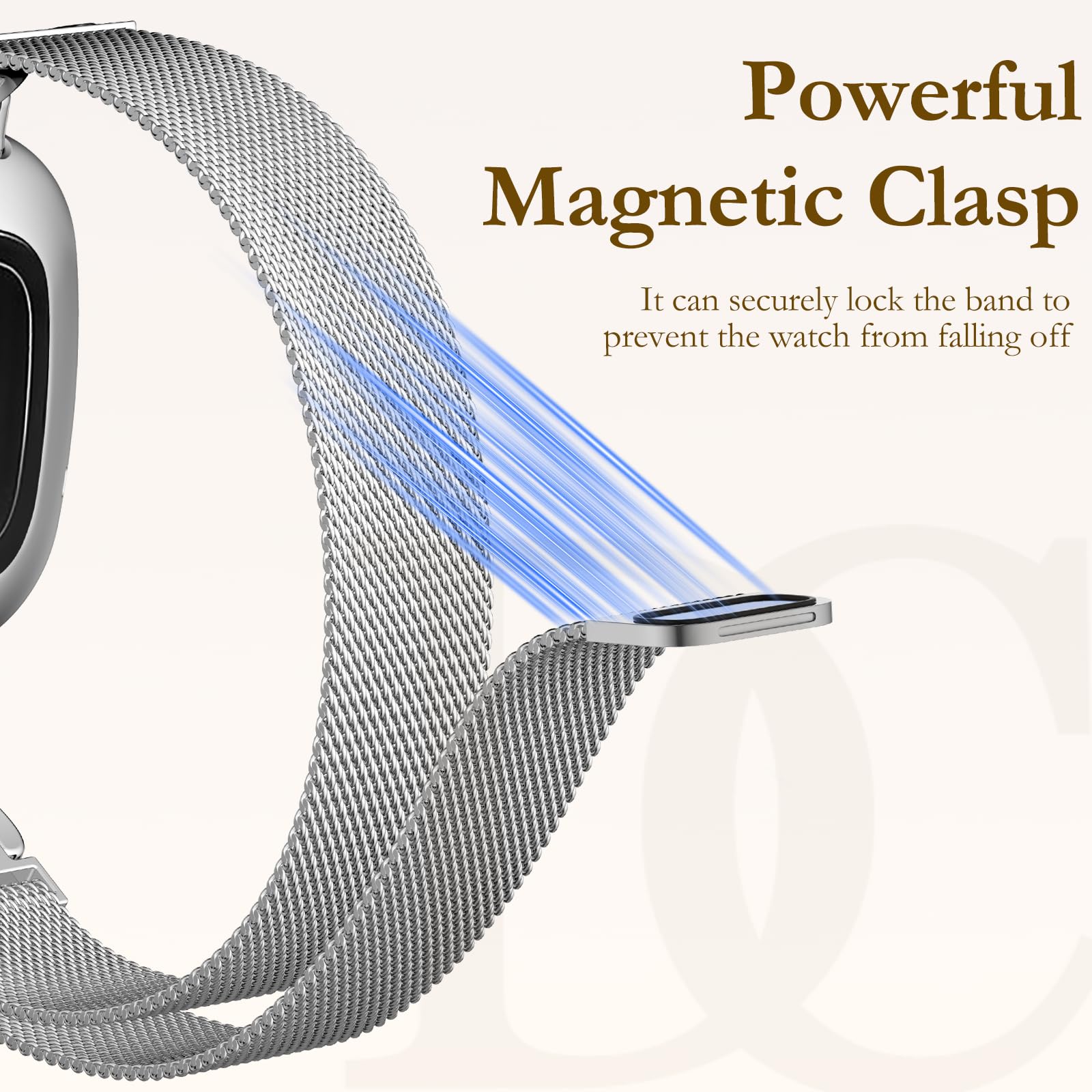 Ouwegaga Metal Band Compatible with Fitbit Versa 4 Bands/Sense 2/Sense/Versa 3 Bands for Women Men, Stylish Slim Stainless Steel Milanese Mesh Loop Magnetic Strap Compatible with Fitbit Smartwatch