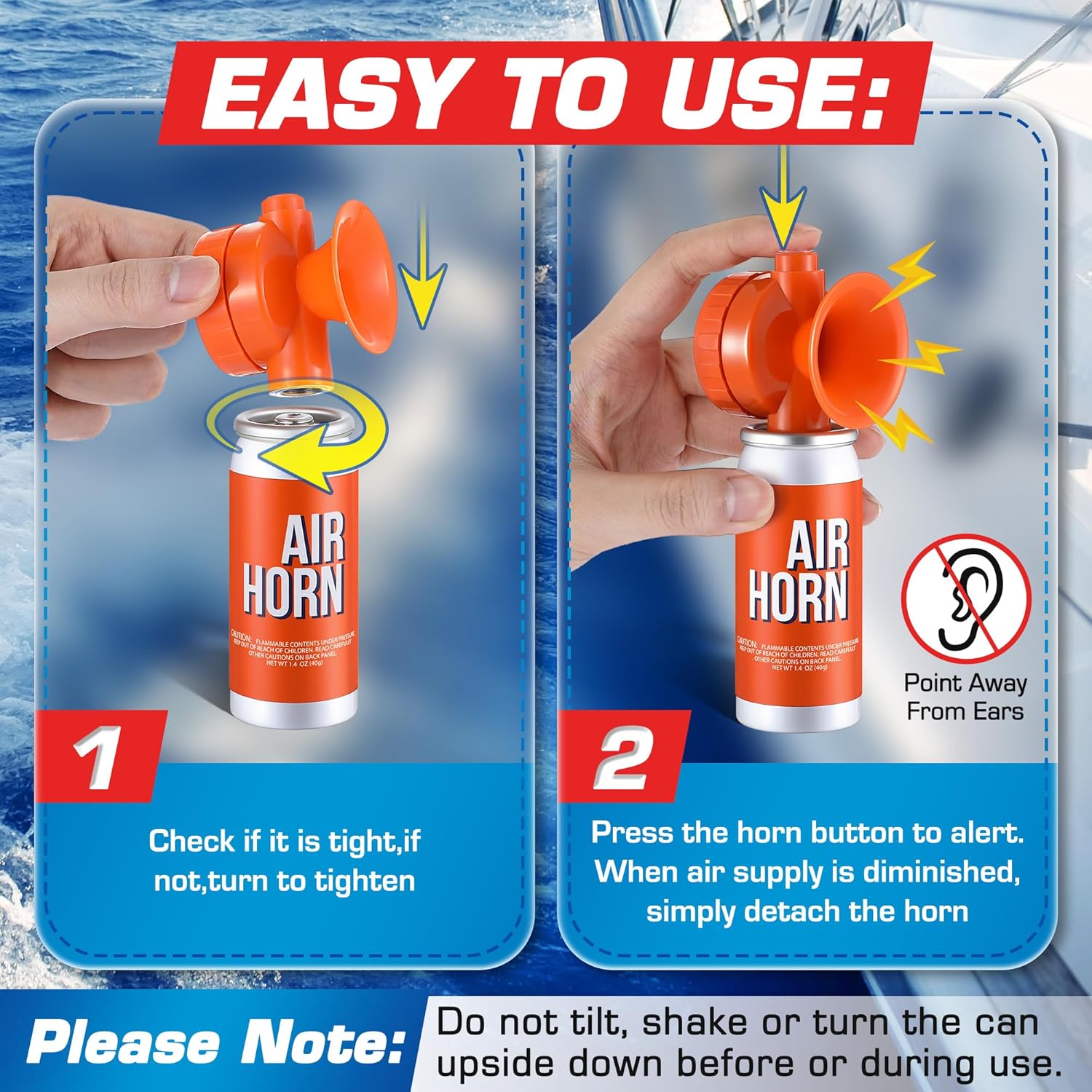 Air Horn 1.4oz - 122dB Loud Marine Safety Horn | Emergency Use, Heard Up to 1/2 Mile Away