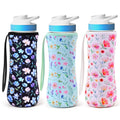 2ooya Water Bottle Sleeve for Cirkul 22 oz 3Pcs Flower Neoprene Insulated Water Bottles Cover Holder Carrier Bag with Handle Strap Compatible with 22oz Plastic & Stainless Steel Cirkul Accessories