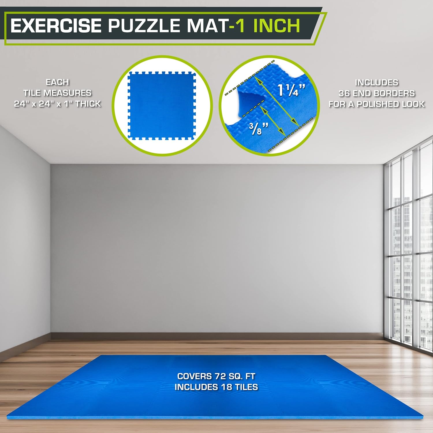 ProsourceFit Extra Thick Puzzle Exercise Mat - EVA Foam Interlocking Tiles for Cushioned Workout Flooring | Blue 3-Pack