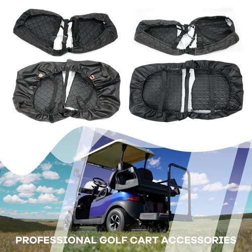 XUANYUDG0769 Golf Golf Cart Seat Covers Front and Rear for Club Car Precedent/Onward/Tempo OEM Ordinary Seat Cushion, Adjustable Buckles/No Stapler Required, Black
