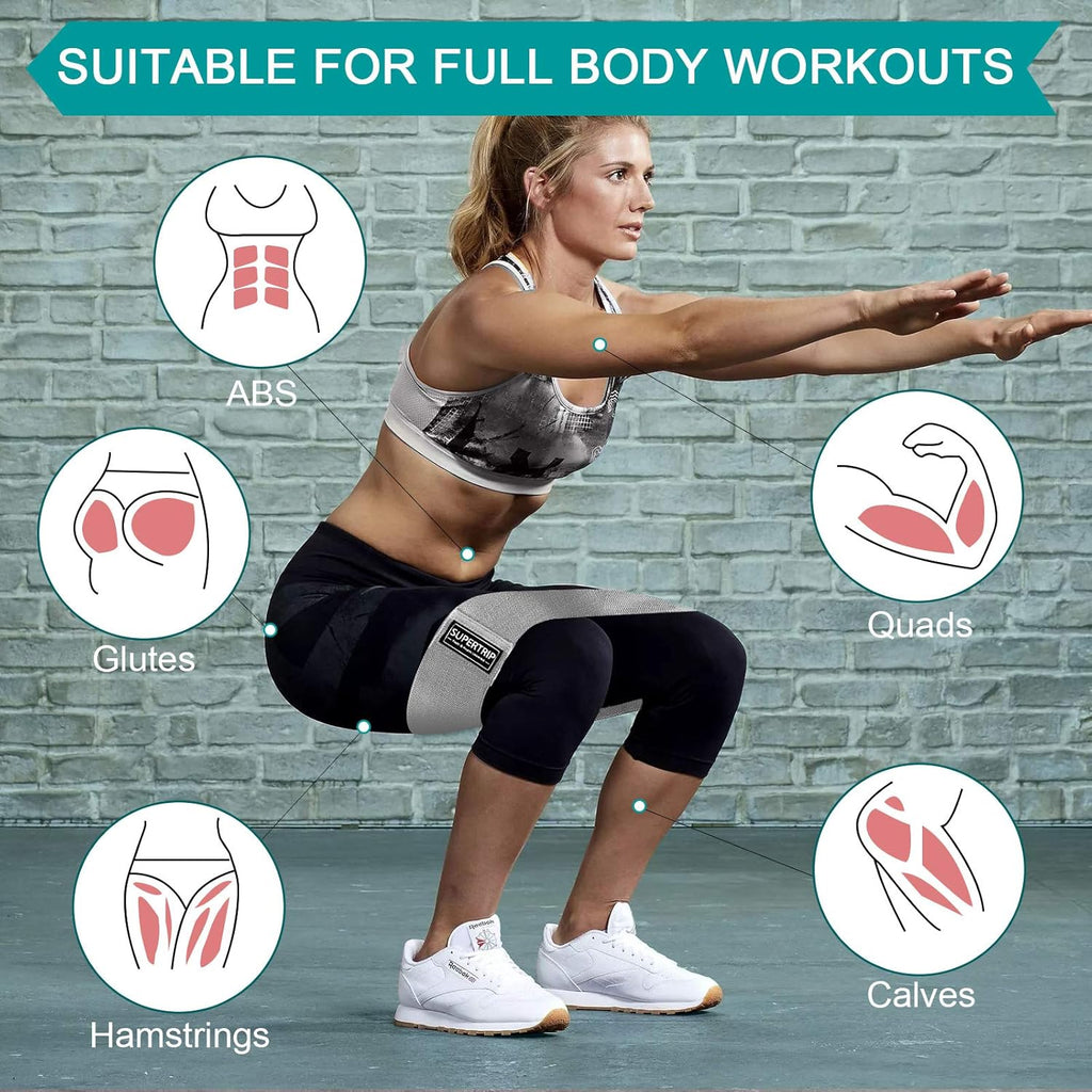 Supertrip Fabric Resistance Bands - Non-Slip Booty Bands Set for Legs & Butt | Elastic Workout Bands