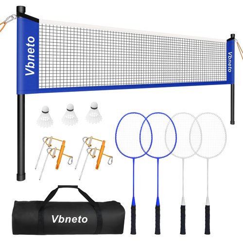 Vbneto Badminton Set, Portable Outdoor Anti-Sag System – Official 20ft x 5ft Easy Setup Durable Net with 4 Rackets, 3 Shuttlecocks & Carry Bag for Backyard, Lawn or Beach Fun