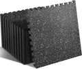 SUPERJARE Rubber Top Exercise Mats - 0.4'' Thick, 24 Pcs, 96 Sq Ft Interlocking Gym Flooring | Black/Grey