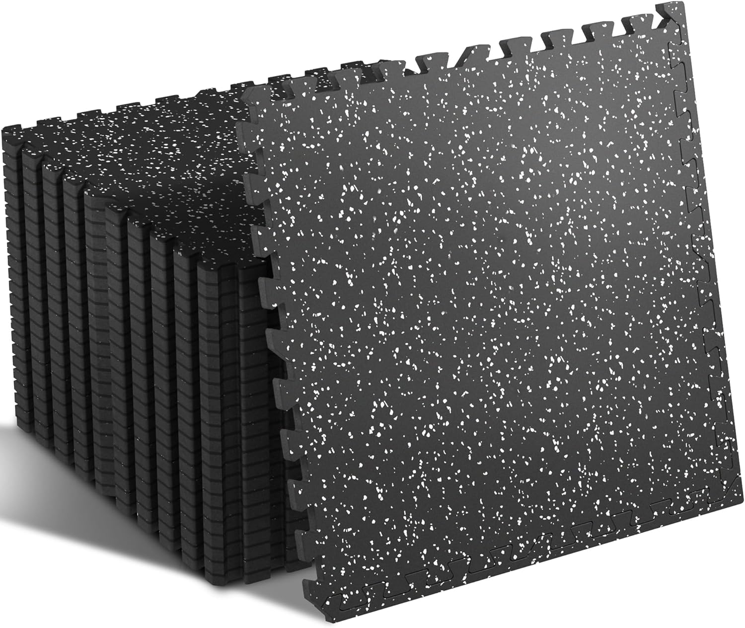 SUPERJARE Rubber Top Exercise Mats - 0.4'' Thick, 24 Pcs, 96 Sq Ft Interlocking Gym Flooring | Black/Grey