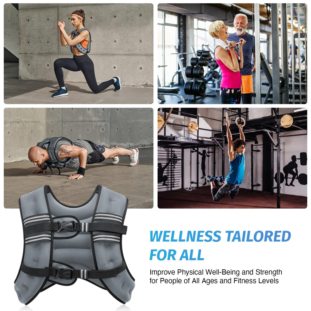 ZELUS Weighted Vest, 6lb/8lb/12lb/16lb/20lb/25lb/30lb Weight Vest with Reflective Stripe for Workout, Strength Training, Running, Fitness, Muscle Building, Weight Loss, Weightlifting, Grey(16 lb)