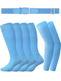 ROLVNHTV 4 Pack Light Blue Baseball Belt and Socks with Arm Sleeve Softball Arm Sleeve UV Protection Compression Light Blue Sleeves Cooling Adjustable Elastic Men's Baseball Belts for Men