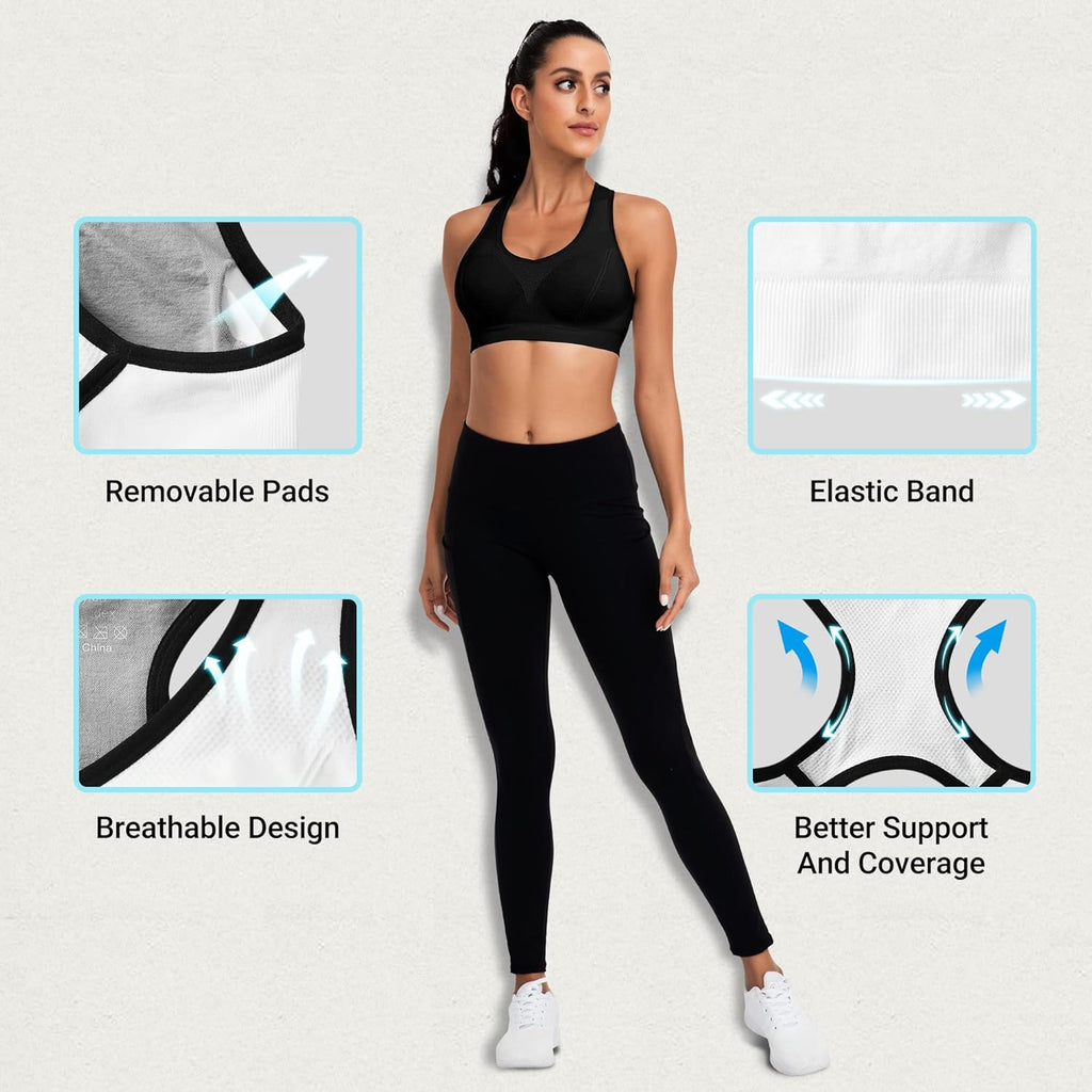Skiennix Racerback Sports Bra - High Impact Athletic Tank Top with Pads for Yoga & Workouts