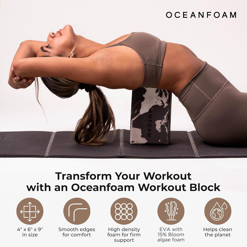 Oceanfoam Workout Block - High-Density Non-Slip Exercise Block for Yoga & Pilates | Lightweight Algae-Based EVA Foam, 9"x6"x4" (Black)