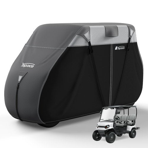 YSPACE Heavy Duty 600D Golf Cart Cover for 2+2 Passengers, Fits EZGO, Club Car, Yamaha, Waterproof, Reflective Strips, Triple Windproof Buckles
