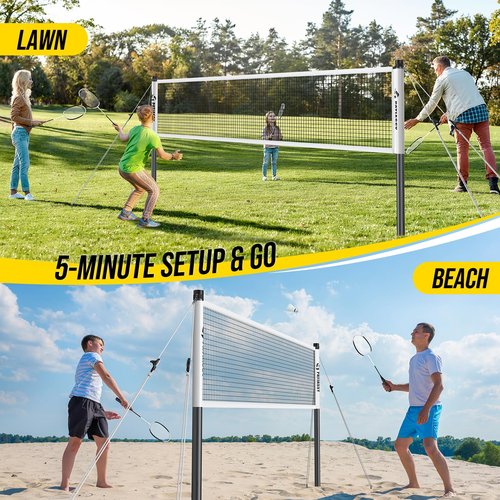 Patiassy Badminton Set for Backyard, Outdoor Badminton Net with Anti-Sag Design, 4 Professional Badminton Rackets, 4 Shuttlecocks and Carry Bag for Lawn or Beach