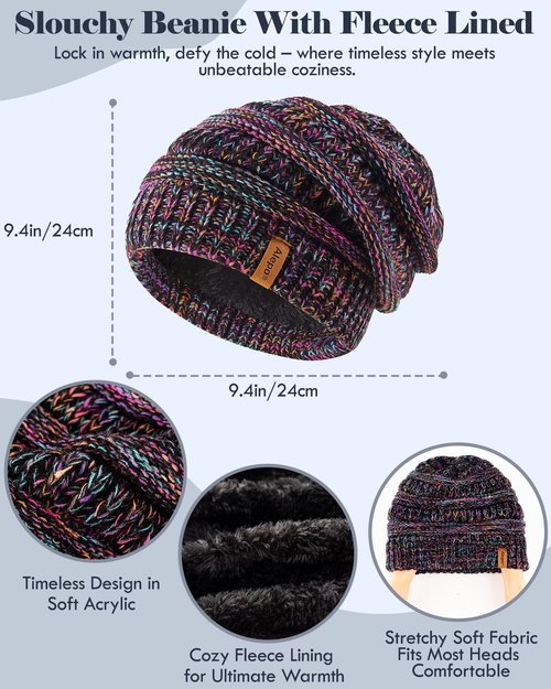 Winter Beanie Hat Scarf Gloves Set for Women, Slouchy Beanie with Fleece Lined Long Knit Scarf Touchscreen Gloves, Warm 3 in 1 Stocking Stuffers Set for Women Mom Her Cold Weather-01