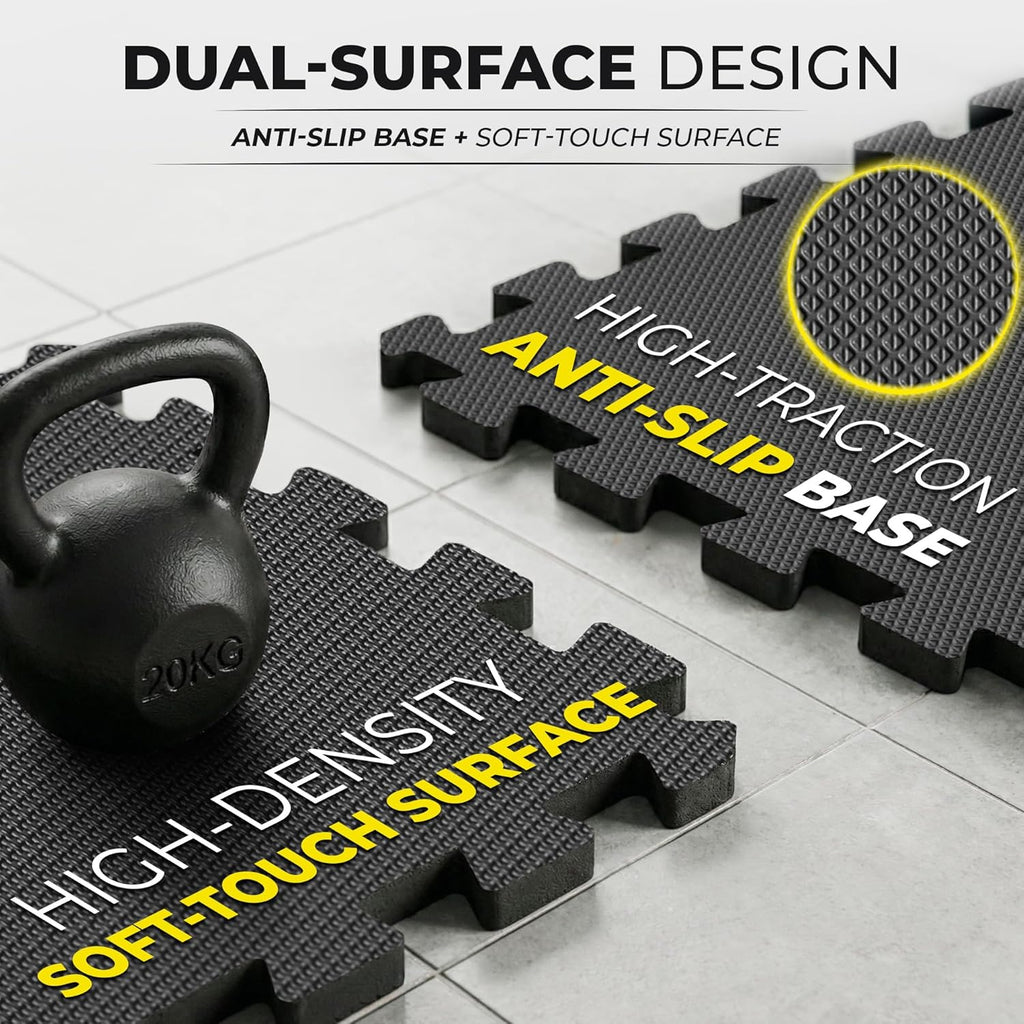 Bemaxx Gym Mats Set - 18 Pcs EVA Interlocking Foam Floor Tiles | 18 Sq Ft Protective Flooring for Home Workouts