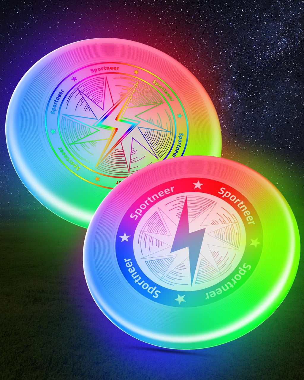 Sportneer LED Flying Disc - Light Up Frisbee with Motion Sensor & 3 Color Modes | USB-C Rechargeable, 175g for Night Games