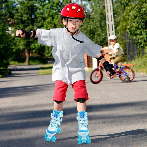 SMOOJOY Roller Skates for Girls Kids Boys,4 Size Adjustable Indoor Outdoor Blue Quad Rollerskates with Light up Wheels for Beginners Ages 6-12