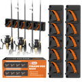 Fishing Rod Holder for Garage Wall, Vertical Fishing Pole Rack with TPE Soft Pads Each Holds Up to 5 Rods 0.1"-0.75" – Wall Mounted Fishing Rod Storage Organizer,Gifts for Men – 2 PACK (Holds 10 Rods)