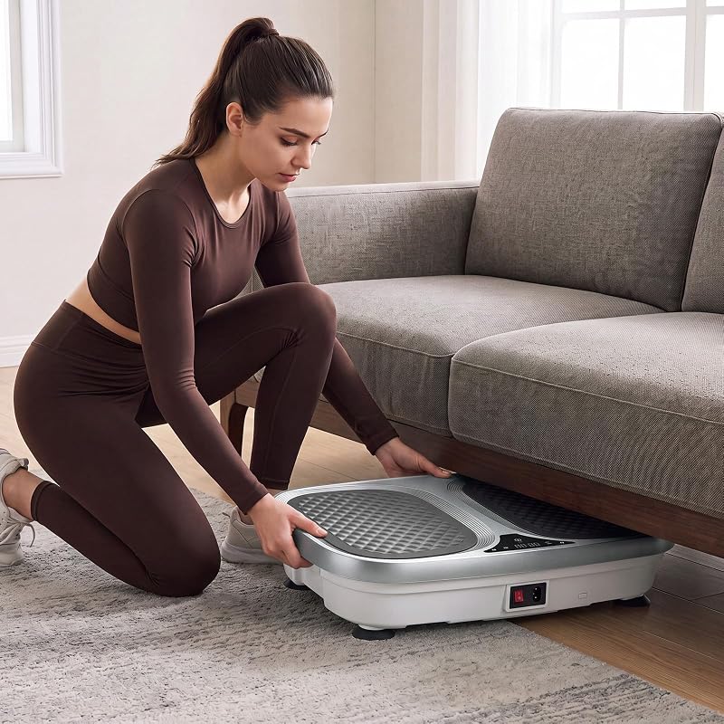 Soft Grey Vibration Plate Exercise Machine – Full Body Workout, 120 Speeds & 9 Programs