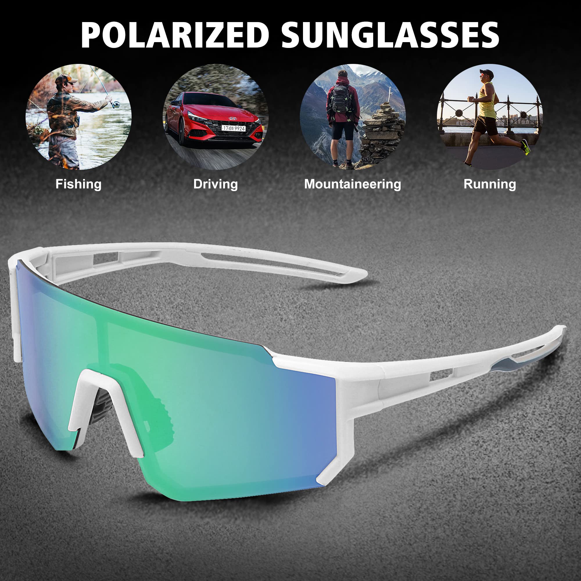 STORYCOAST Polarized Sports Sunglasses for Men Women,Bike Glasses Driving Fishing Cycling Mountain Bike Sunglasses UV400 Protection White Frame-Green Mirror Lens