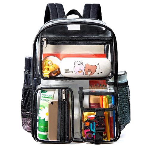 gdbis Heavy Duty Clear Backpack for Stadium Events, Large Capacity Clear Bookbag Transparent Backpack with Reinforced Strap for College Work Travel Concerts Security - Black