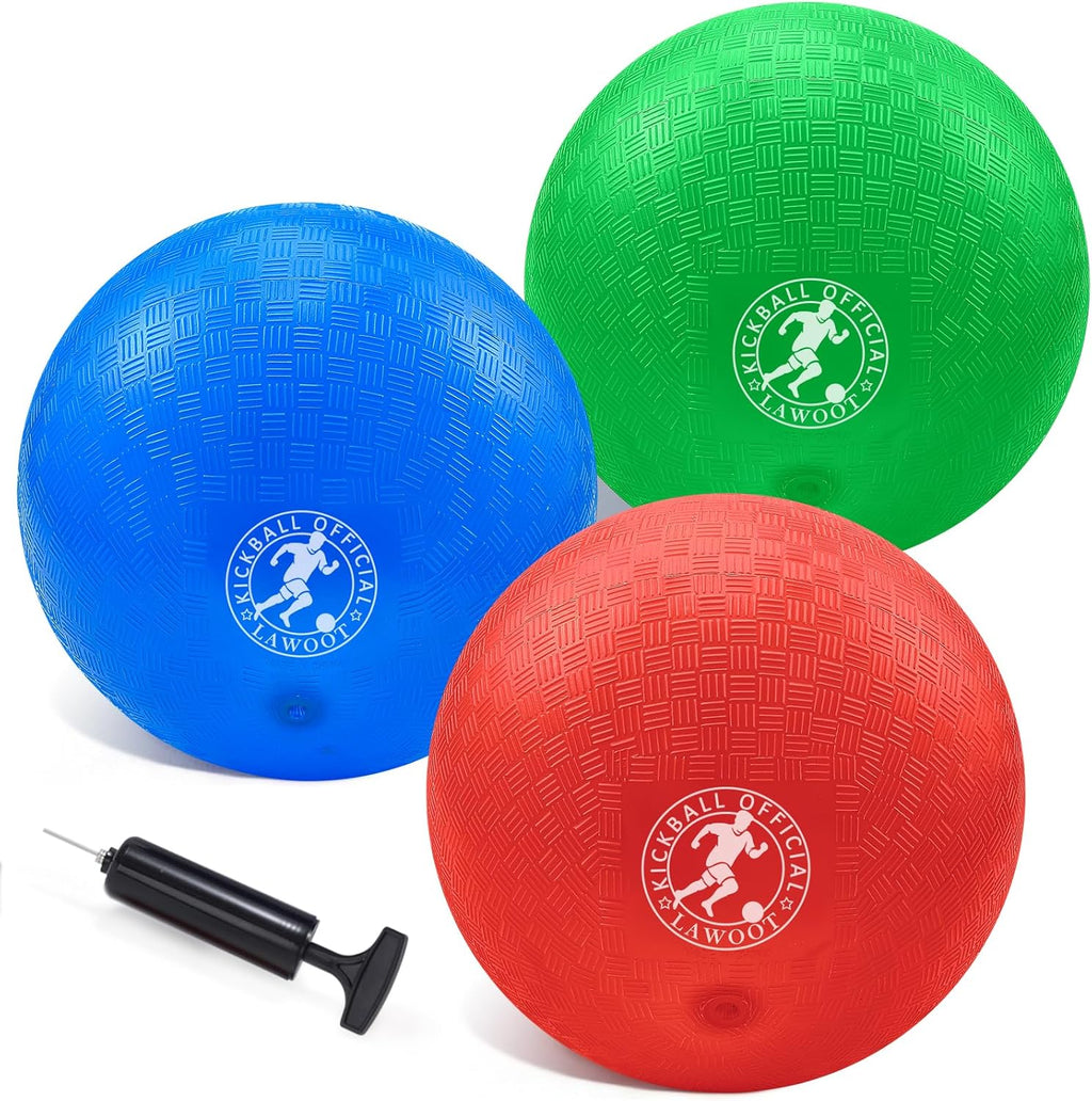 Skiennix Kickball Set - 10 Inch Playground Balls for Kids | Pack of 3 with Pump for Indoor/Outdoor Fun