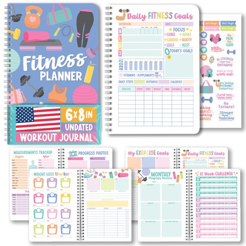 Fitness Journal for Women - Workout Journal for Women, Food and Fitness Journals, Undated Workout Log Book Planner, Exercise and Gym Journals, Exercise Planner Weight Loss Tracker