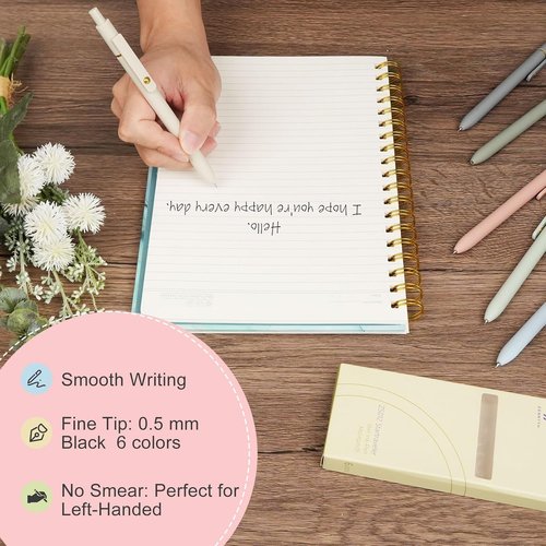 Ddaowanx Gel Pens - 6 Pack 0.5mm Quick Dry Black Ink Fine Point for Smooth Writing | Cute Office Supplies