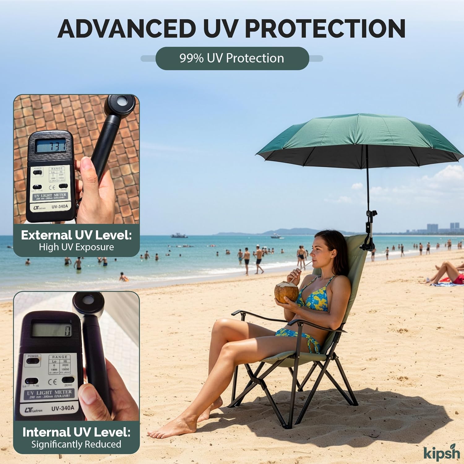 Universal Adjustable Clamp Beach Chair Umbrella by [Brand Name] - Lightweight Portable Sunshade for Stroller, Pool, Camp, Bleachers (Dark Green)