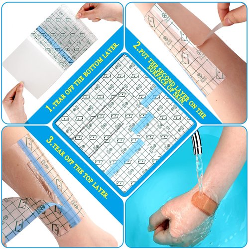 Nuanchu 60 Pcs Tattoo Aftercare Bandage Transparent Film Dressing Second Skin Tattoo Cover Transparent Bandages Waterproof Patch Stretch for Tattoos Swimming