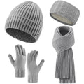 Breathffy 4 Pcs Winter Hat Scarf Gloves Headband Set Knit Beanie Touch Screen Gloves Long Scarf Valentine Gift for Women Men(Essential Style,Grey)