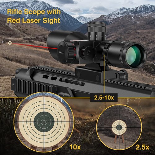 CVLIFE 2.5-10x40e Illuminated Rifle Scope - Red & Green Reticle with 20mm Mount