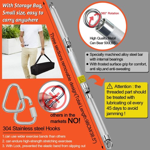 Detachable Resistance Band Bar Set for Home Gym, 500LBS Capacity with 4 Stackable Bands, Door Anchor & Workout Guide