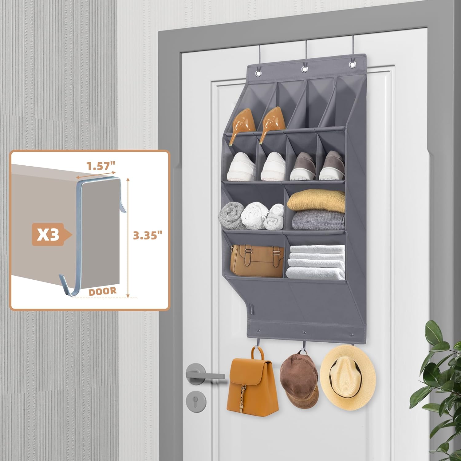 Storage Maniac Over Door Shoe Organizer - 2 Pack with 12 Large Pockets for Efficient Closet Storage | Grey