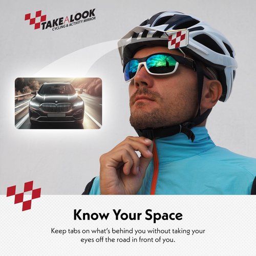 Take A Look Cycling Mirror – Low-Tech Rearview Mirror for Bikes – Fits Helmet & Sunglasses – Shatter-Resistant Polycarbonate Lens, Anti-Vibration Stainless-Steel & Brass, Always On (Left-Side)