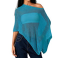 Blue One Size Women See-Through Crochet Mesh Poncho Top Beach Cover-Up