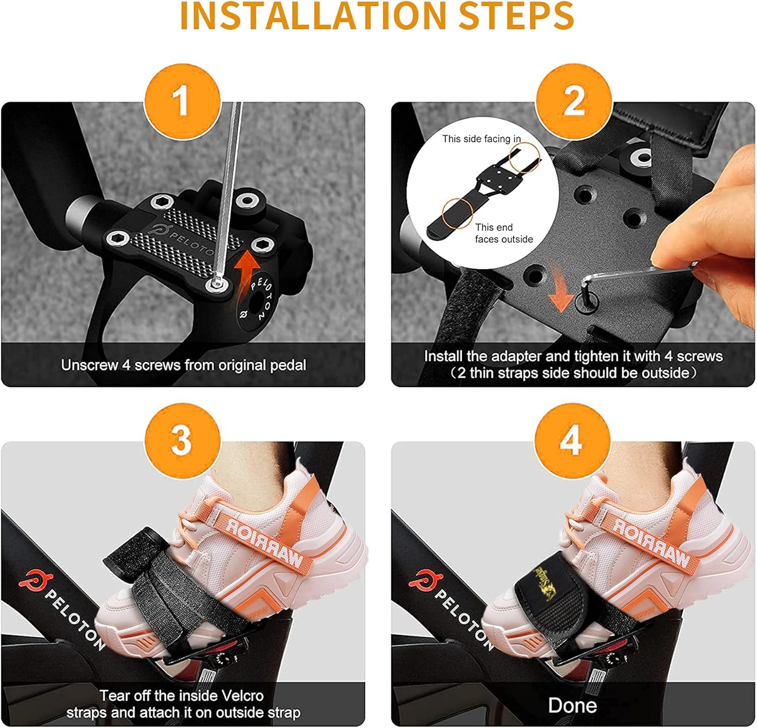 Peloton Toe Clips - Adjustable Metal Pedal Adapters for Sneakers | Indoor Cycling Fitness Accessory