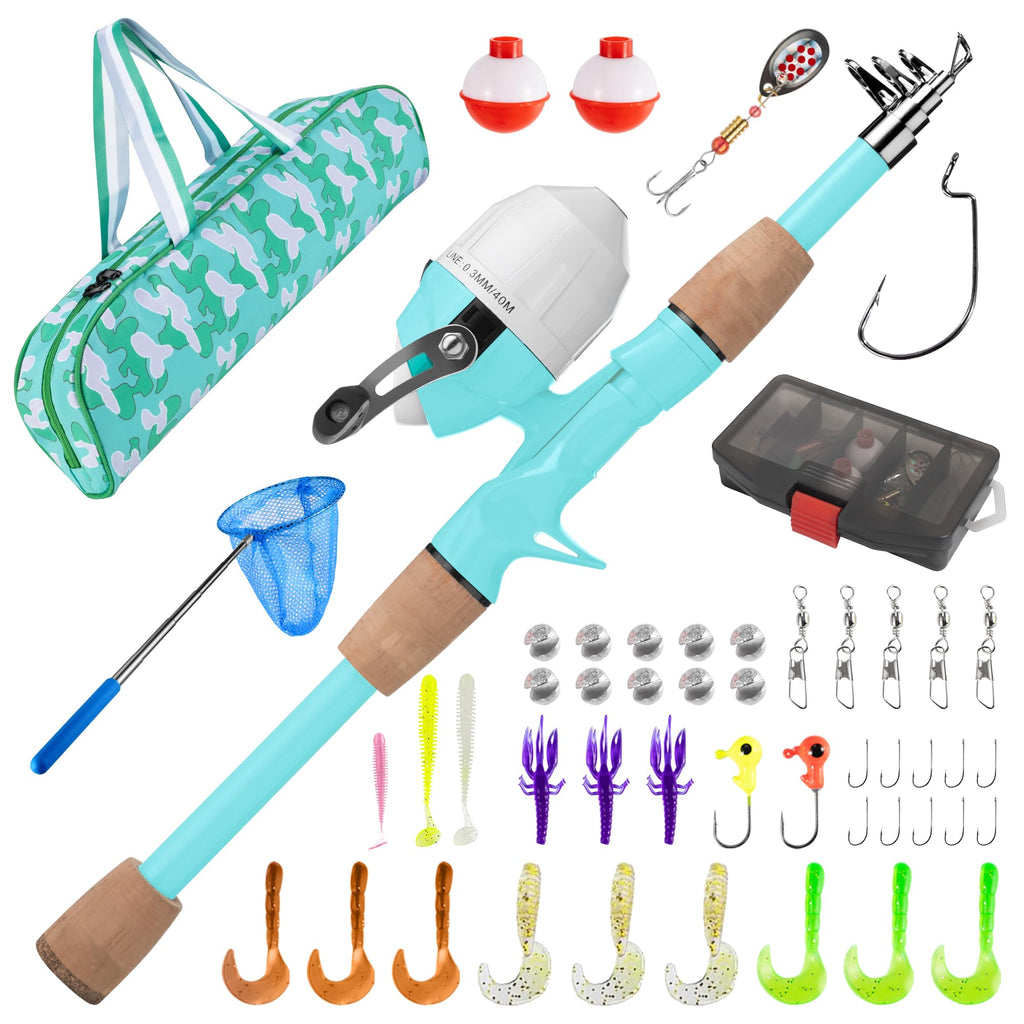 WIDDEN Kids Fishing Pole, Portable Telescopic Kids Fishing Poles for Boys and Girls, Fishing Rod and Reel Combo Kit with Tackle Box Bag Net, Best Fishing Pole for Toddler Youth and Beginners